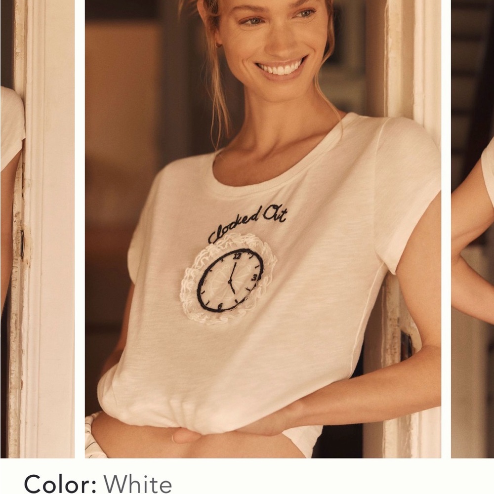 Anthro lyrebird nwt Women's White Graphic Tee L